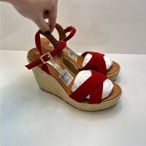 Nina Bonita Red Suede Espadrille Wedge Sandals – Women’s Size 6.5 Made in Brazil